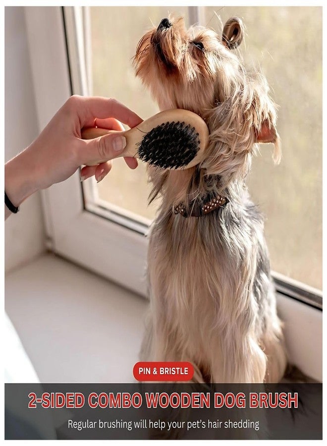 PET FUN Double Sided Wooden Pin Brush for Dogs & Cats | Pet Grooming & Massaging Brush with Soft Bristles & Pins | Shedding Tool Removes Loose Hair & Detangling (Medium) - Image 4